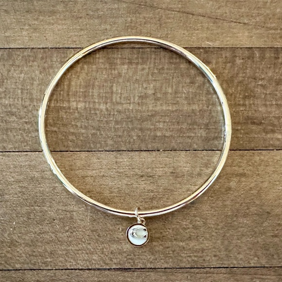 Coach Gold-tone Skinny Bangle Bracelet with White Enamel Signature C Charm - Picture 5 of 6